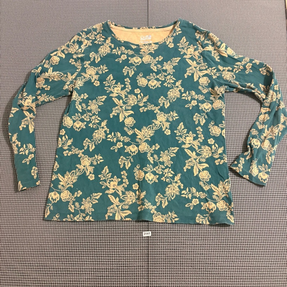 Croft & Barrow The Classic Tee Womens M Teal Tan Floral Long Sleeve Top